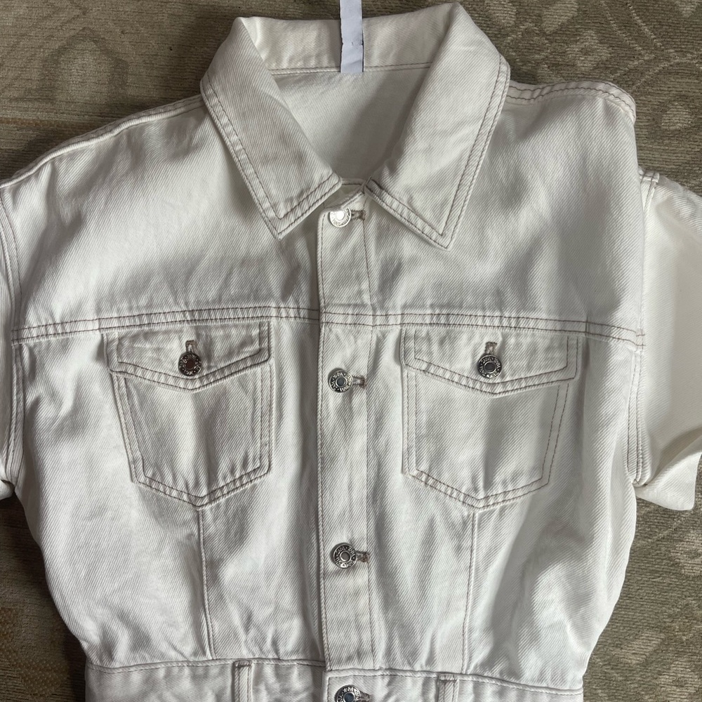 Zara Off White Denim Romper Jumpsuit size small - Picture 4 of 8